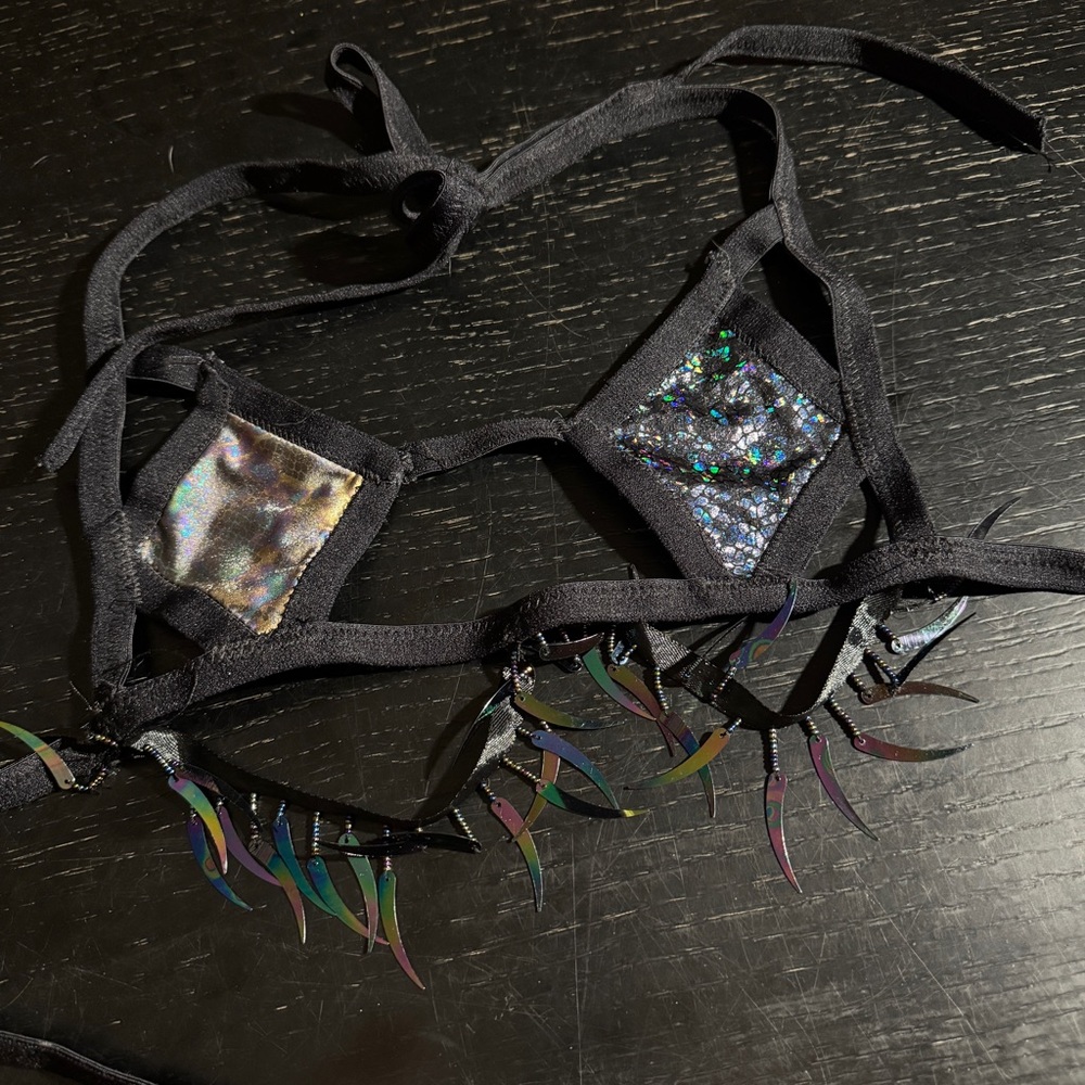 Holographic beaded rave top